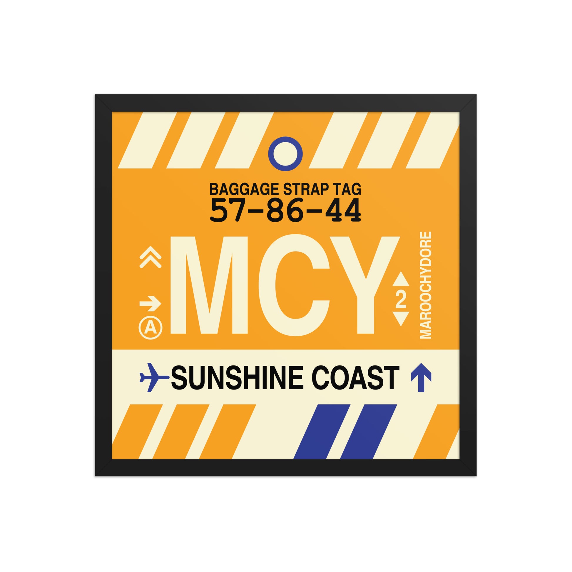 MCY Sunshine Coast Framed Print • Jet Age Baggage Tag Design • YHM Designs - Image 05
