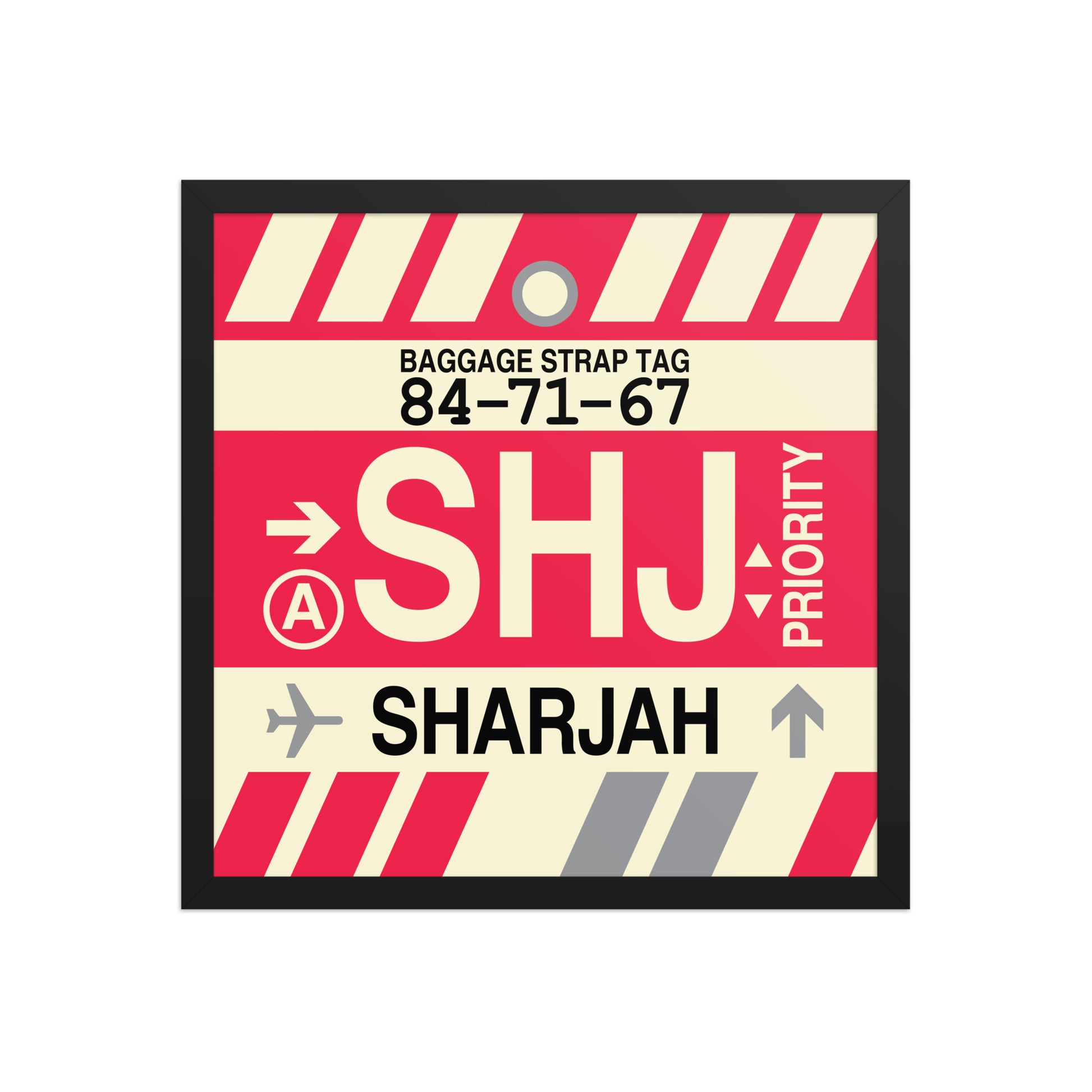 SHJ Sharjah Framed Print • Jet Age Baggage Tag Design • YHM Designs - Image 05