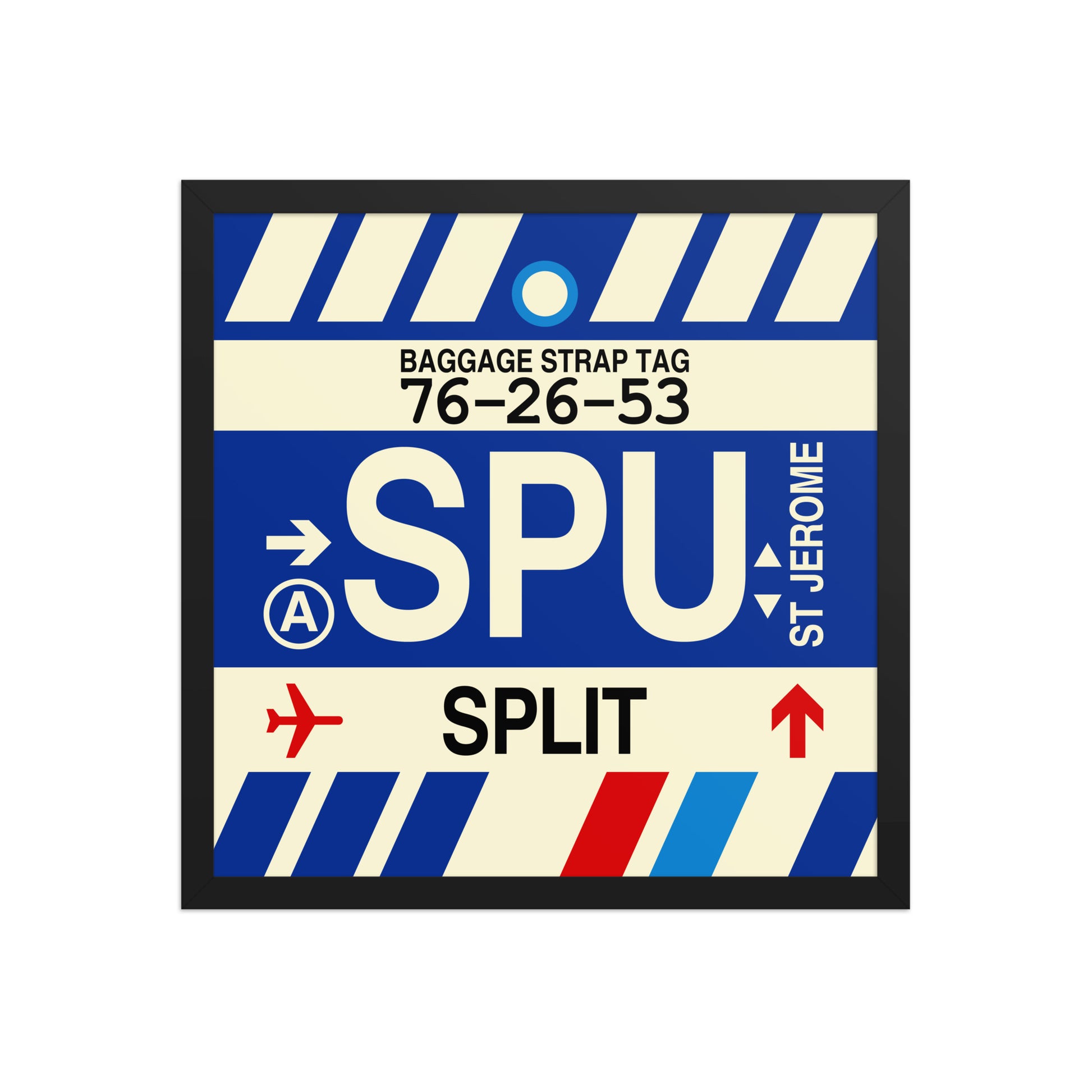 SPU Split Framed Print • Jet Age Baggage Tag Design • YHM Designs - Image 05