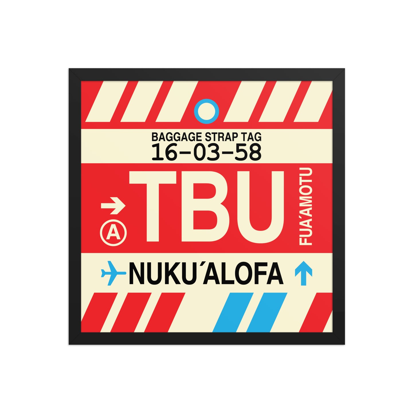 TBU Nuku'alofa Framed Print • Jet Age Baggage Tag Design • YHM Designs - Image 05