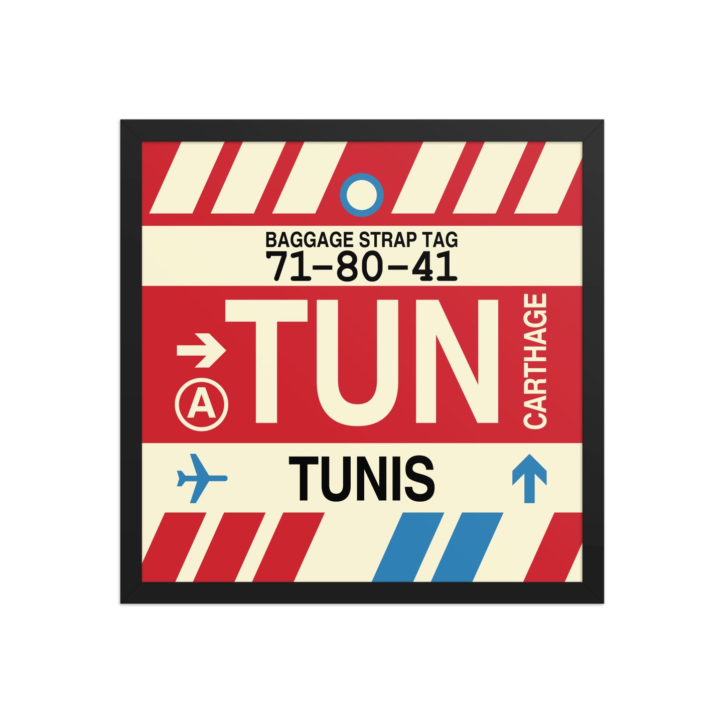 TUN Tunis Framed Print • Jet Age Baggage Tag Design • YHM Designs - Image 05