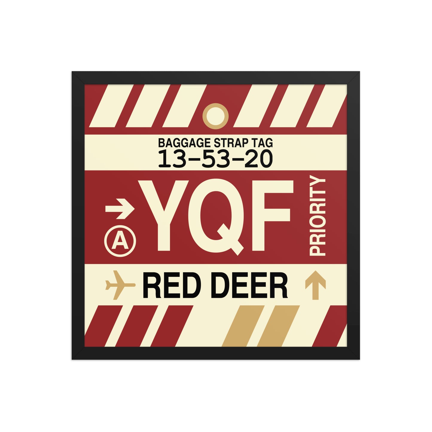 YQF Red Deer Framed Print • Jet Age Baggage Tag Design • YHM Designs - Image 05