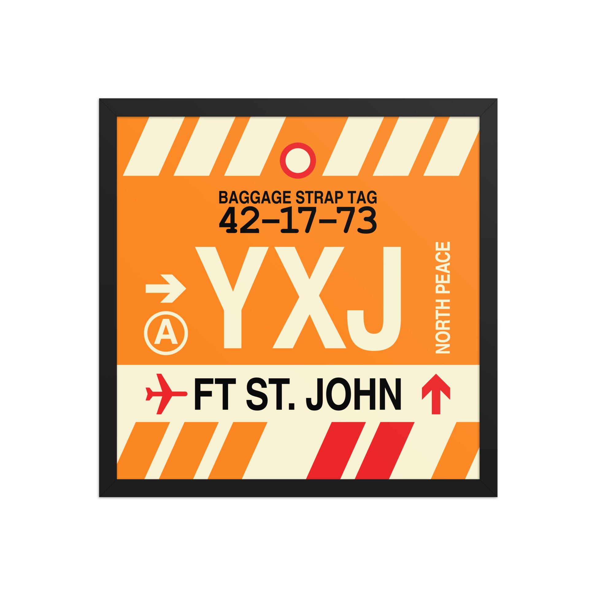YXJ Fort St. John Framed Print • Jet Age Baggage Tag Design • YHM Designs - Image 05