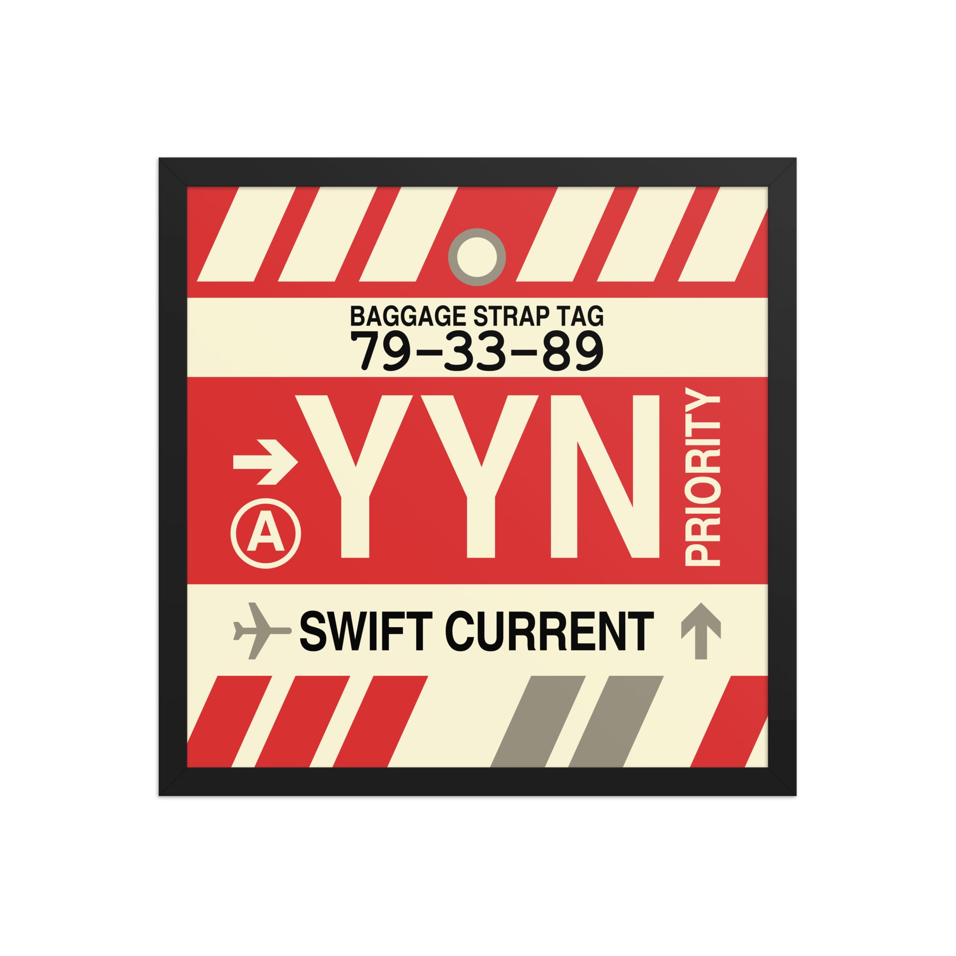 YYN Swift Current Framed Print • Jet Age Baggage Tag Design • YHM Designs - Image 05