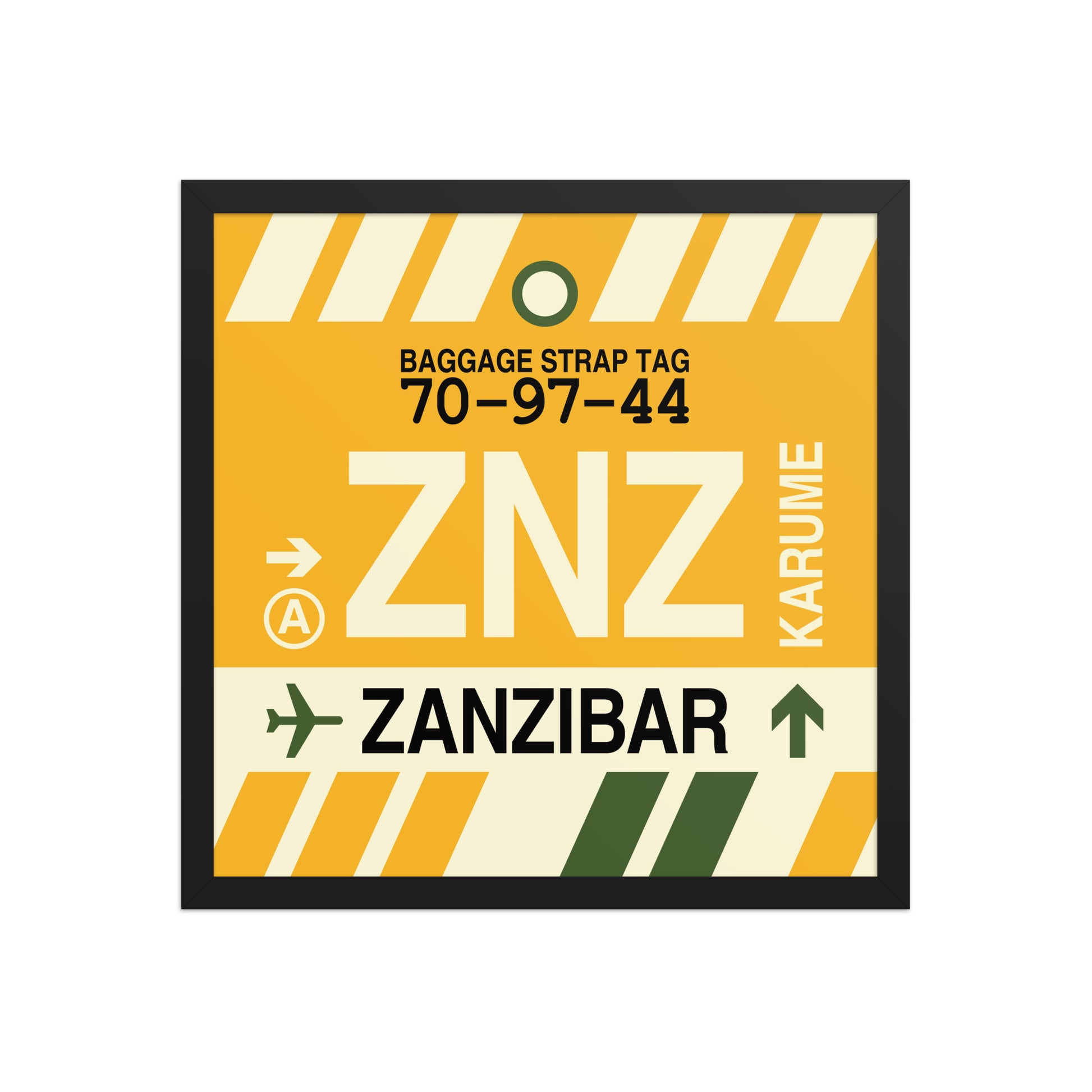 ZNZ Zanzibar Framed Print • Jet Age Baggage Tag Design • YHM Designs - Image 05