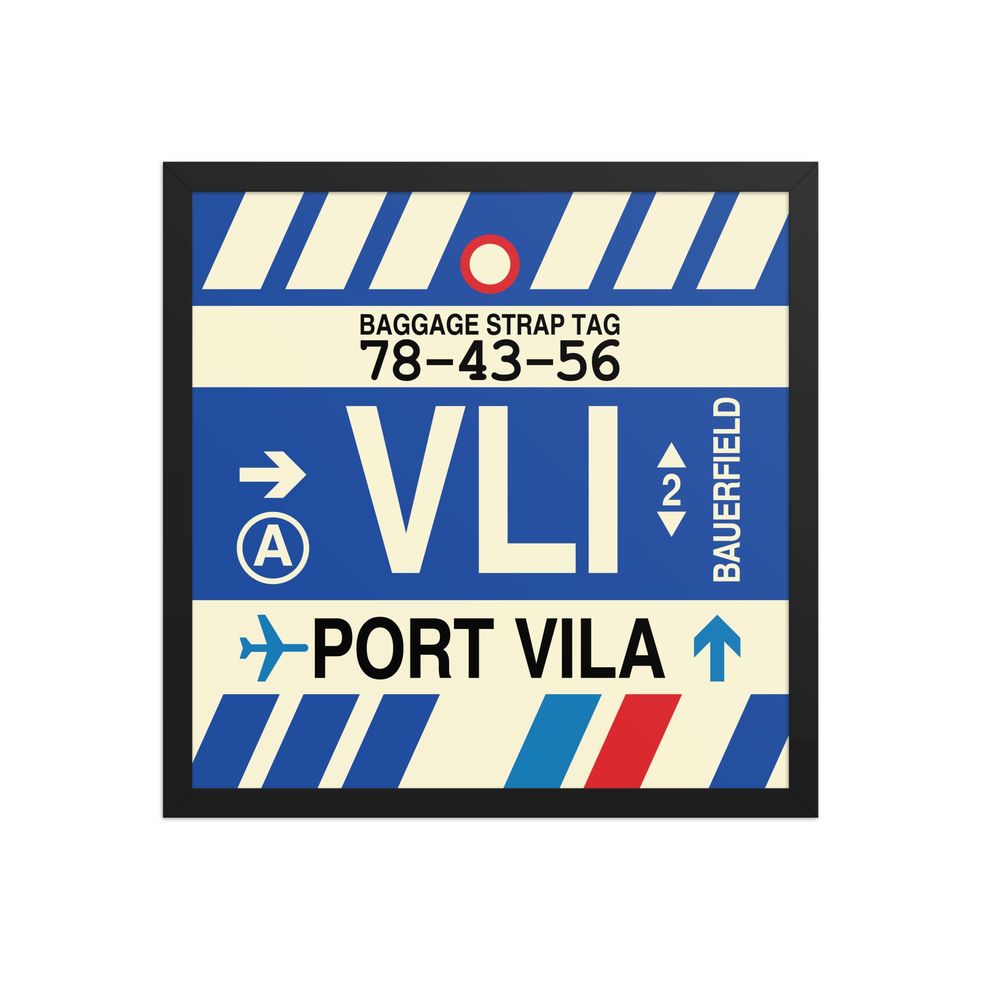 VLI Port Vila Framed Print • Jet Age Baggage Tag Design • YHM Designs - Image 05