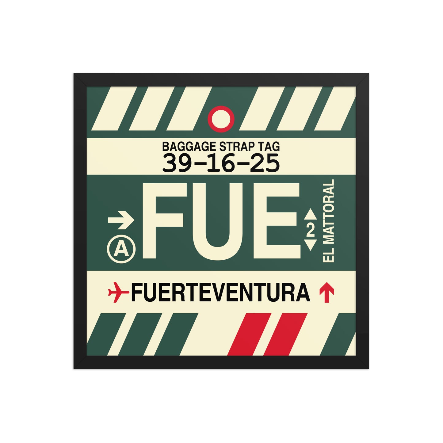 FUE Fuerteventura Framed Print • Jet Age Baggage Tag Design • YHM Designs - Image 10