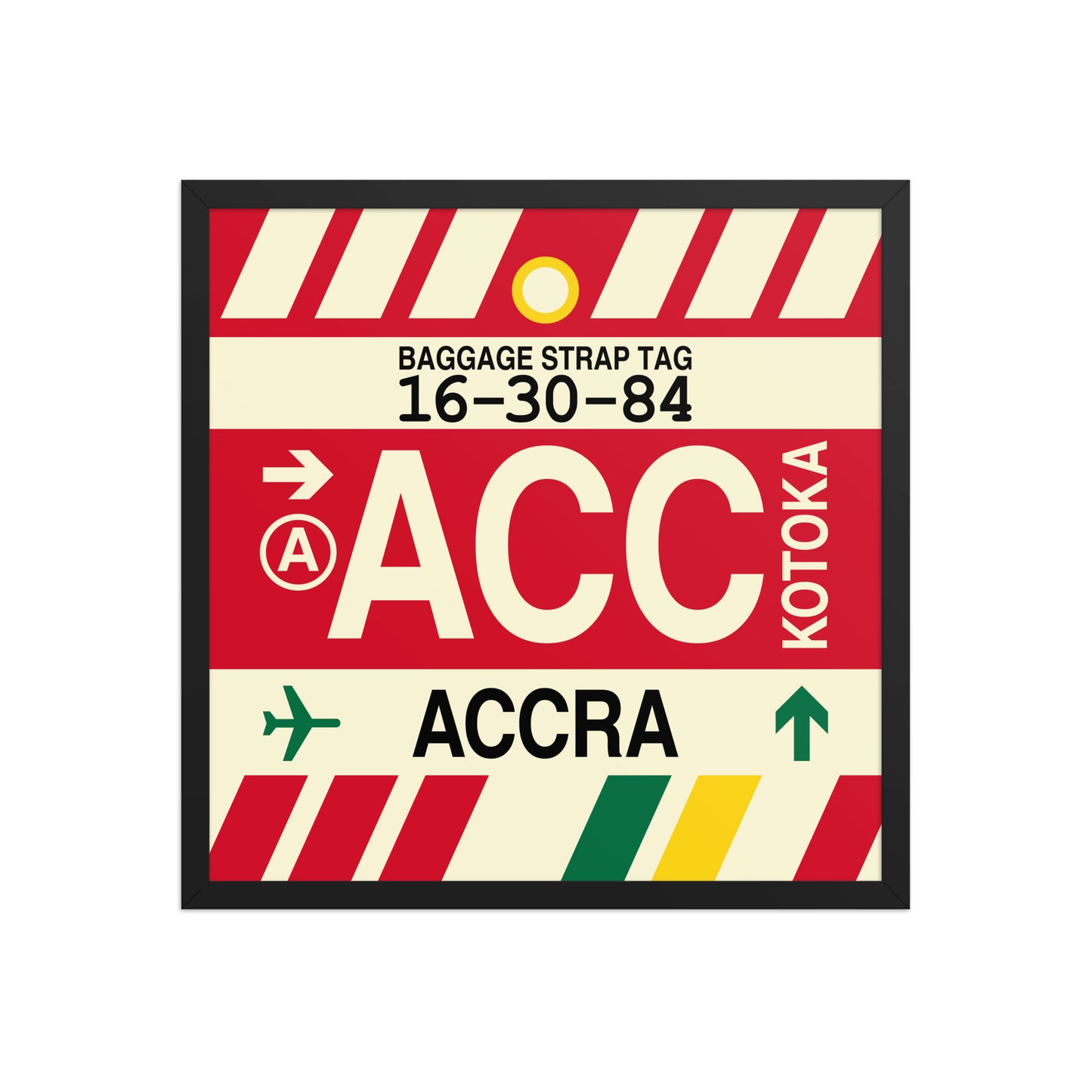 ACC Accra Framed Print • Jet Age Baggage Tag Design • YHM Designs - Image 01