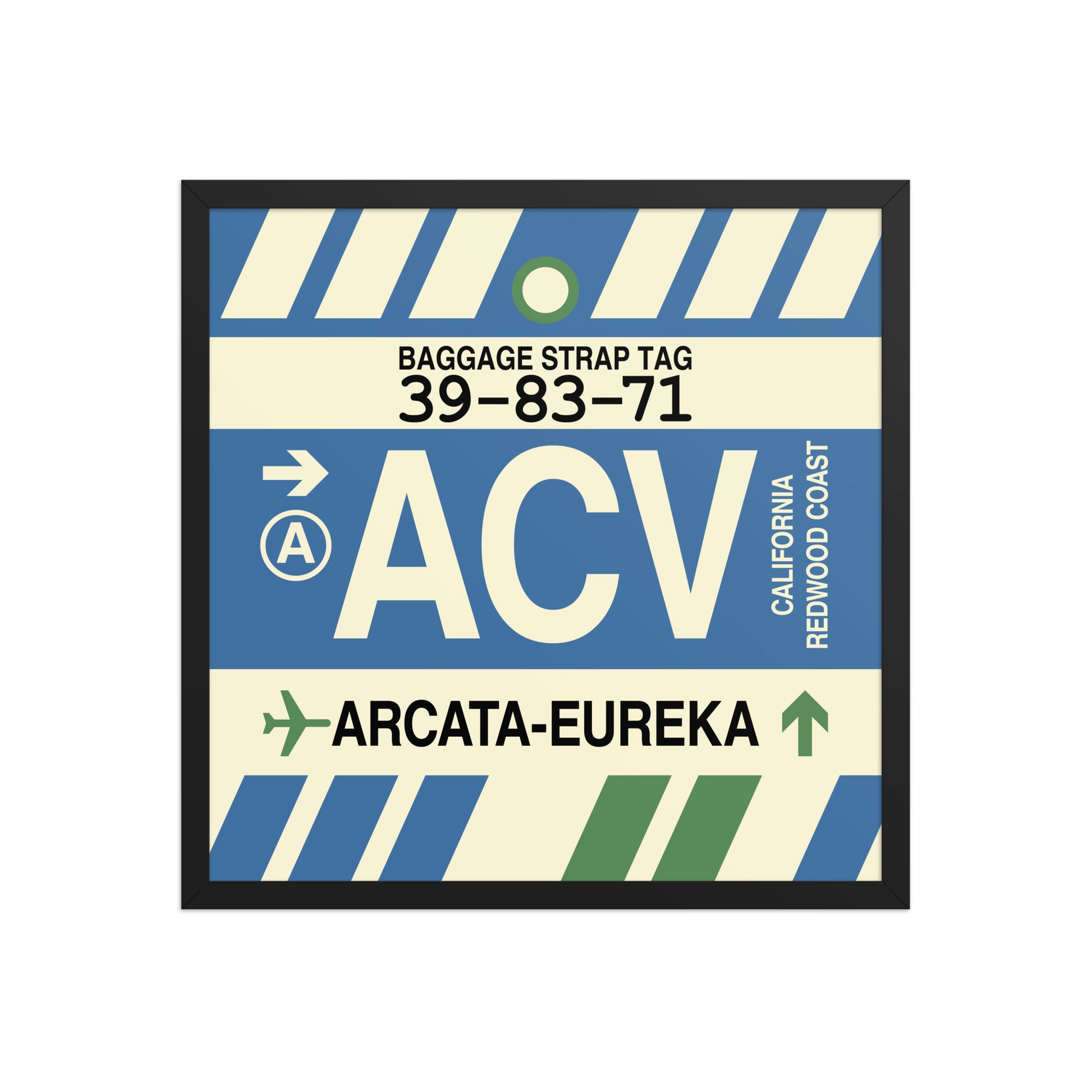 ACV Arcata-Eureka Framed Print • Jet Age Baggage Tag Design • YHM Designs - Image 01