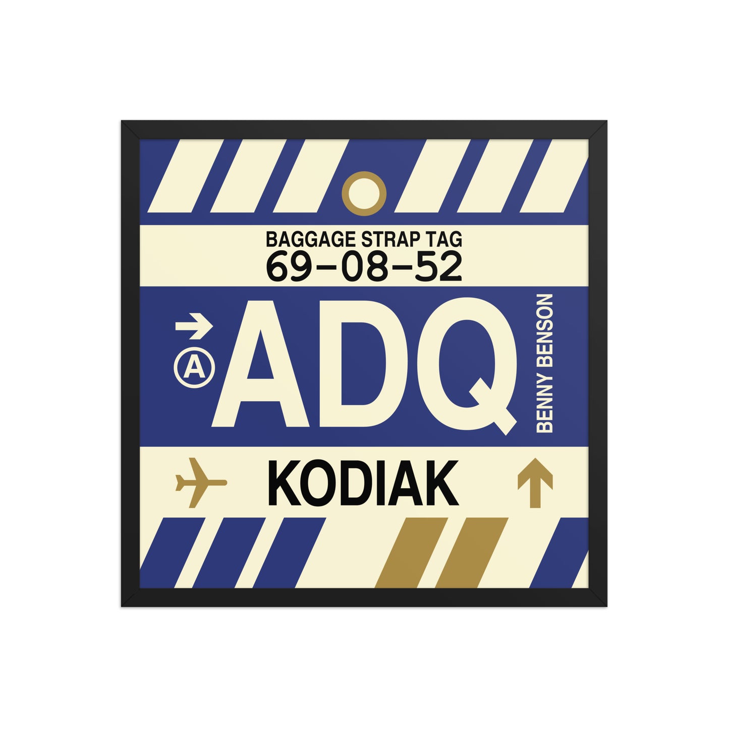 ADQ Kodiak Framed Print • Jet Age Baggage Tag Design • YHM Designs - Image 01
