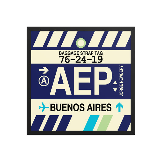 AEP Buenos Aires Framed Print • Jet Age Baggage Tag Design • YHM Designs - Image 01