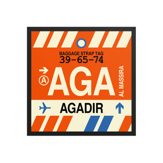 AGA Agadir Framed Print • Jet Age Baggage Tag Design • YHM Designs - Image 01