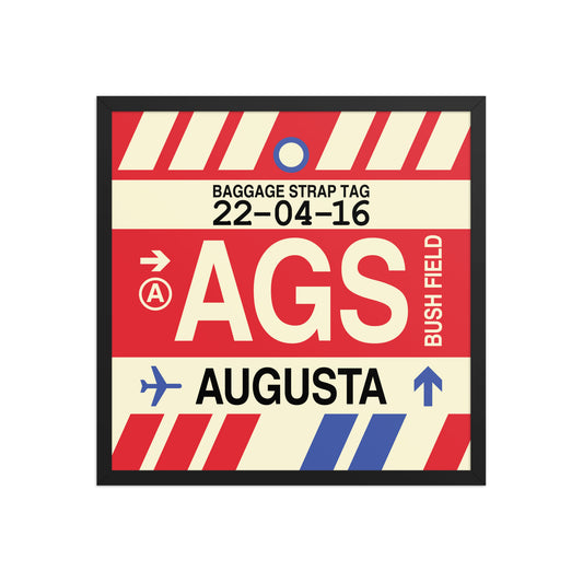 AGS Augusta Framed Print • Jet Age Baggage Tag Design • YHM Designs - Image 01