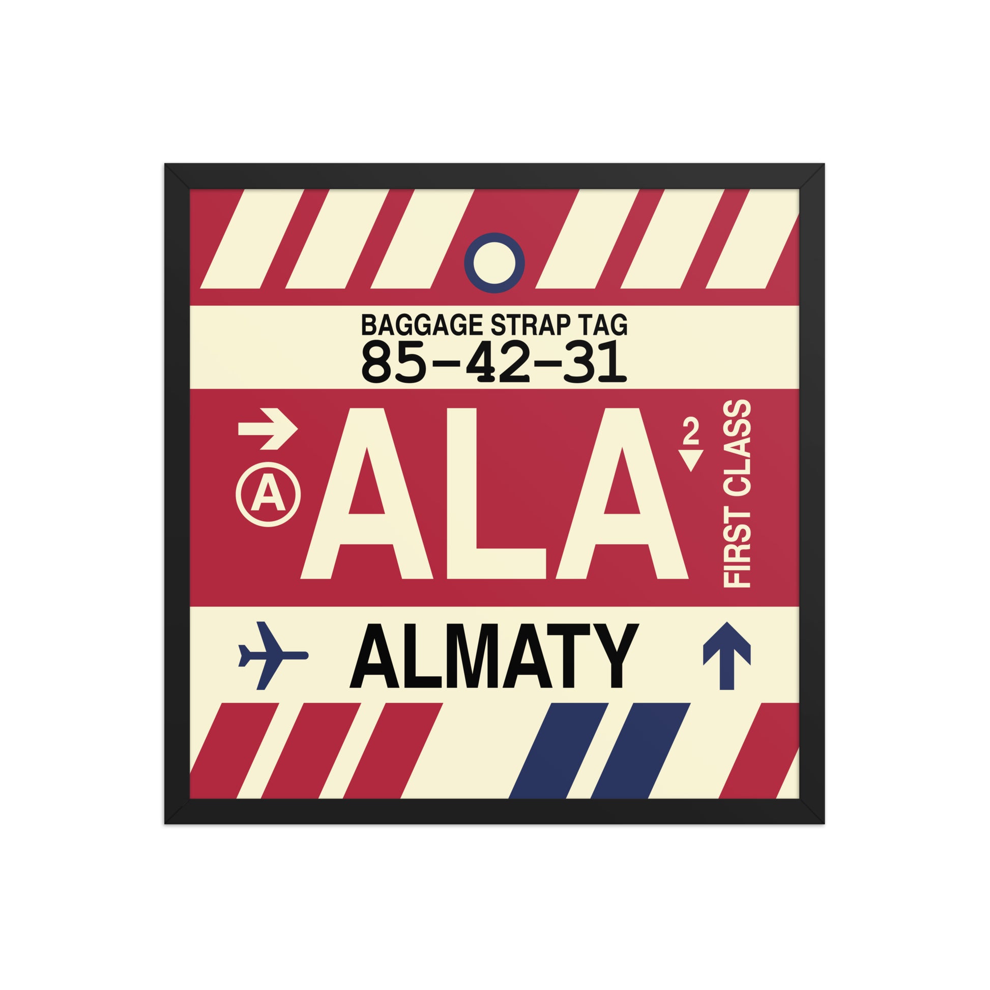 ALA Almaty Framed Print • Jet Age Baggage Tag Design • YHM Designs - Image 01