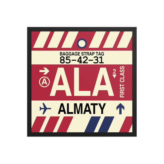 ALA Almaty Framed Print • Jet Age Baggage Tag Design • YHM Designs - Image 01
