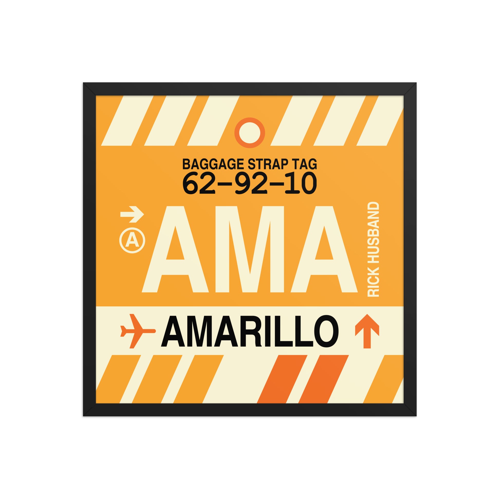 AMA Amarillo Framed Print • Jet Age Baggage Tag Design • YHM Designs - Image 01
