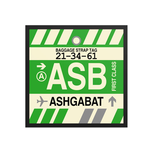 ASB Ashgabat Framed Print • Jet Age Baggage Tag Design • YHM Designs - Image 01