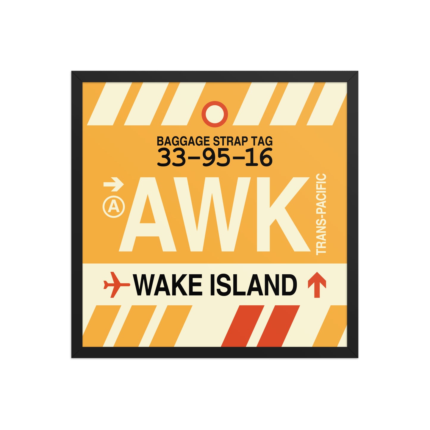 AWK Wake Island Framed Print • Jet Age Baggage Tag Design • YHM Designs - Image 01