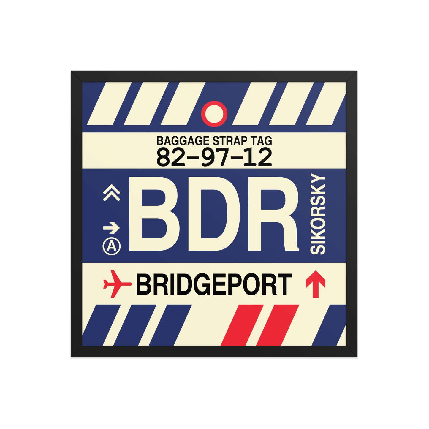 BDR Bridgeport Framed Print • Jet Age Baggage Tag Design • YHM Designs - Image 01