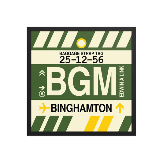 BGM Binghamton Framed Print • Jet Age Baggage Tag Design • YHM Designs - Image 01