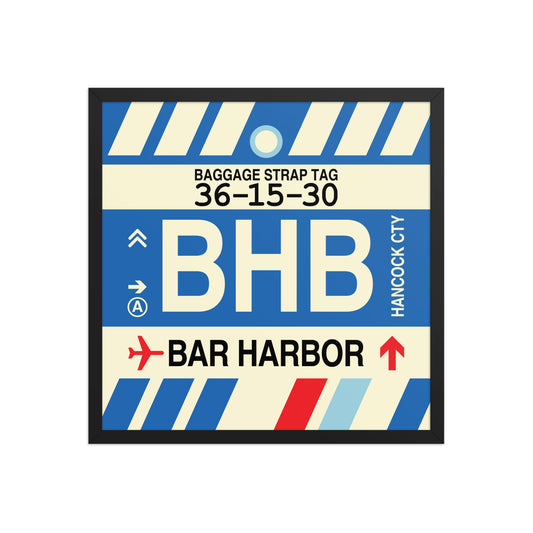 BHB Bar Harbor Framed Print • Jet Age Baggage Tag Design • YHM Designs - Image 01
