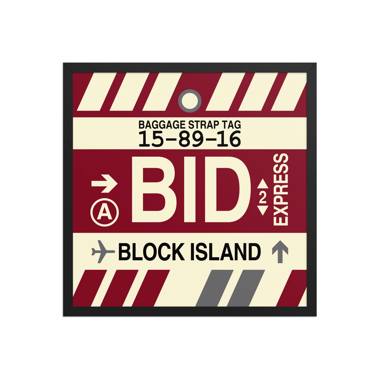 BID Block Island Framed Print • Jet Age Baggage Tag Design • YHM Designs - Image 01