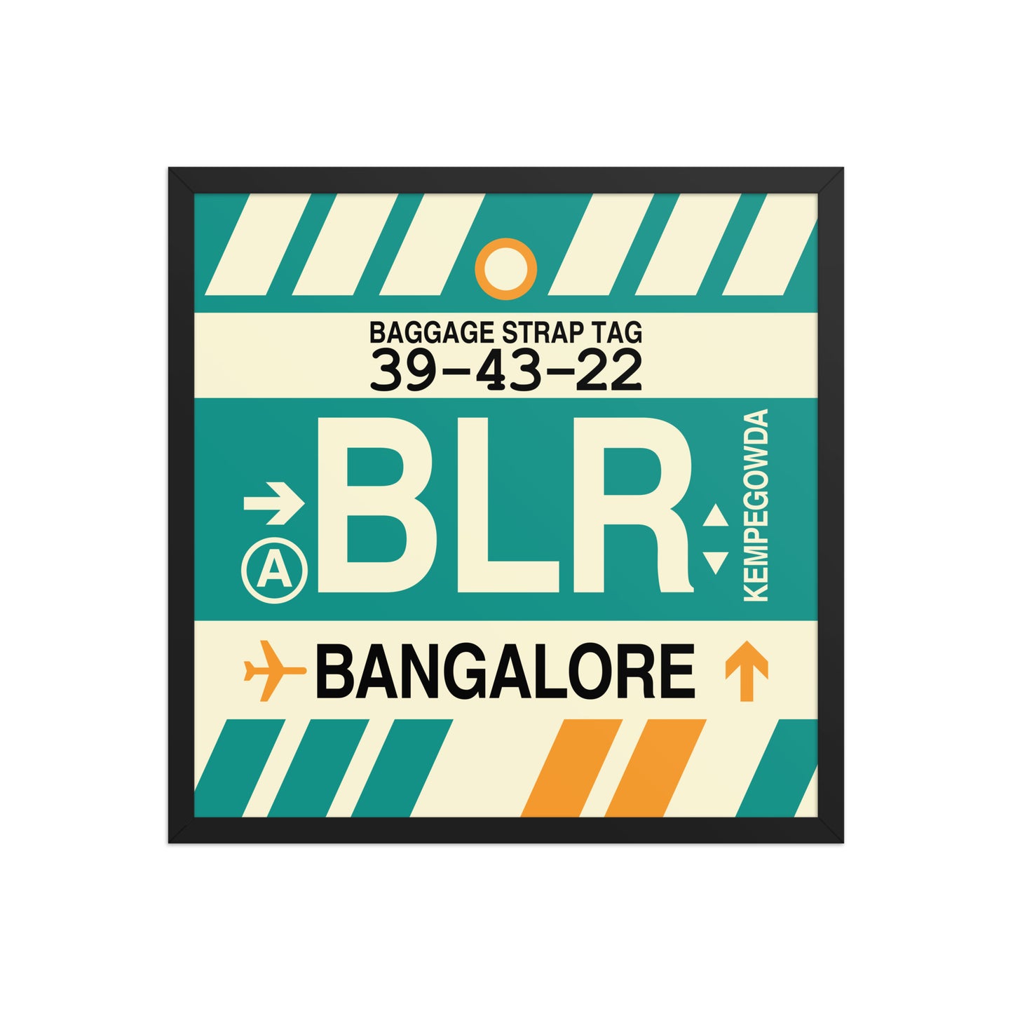 BLR Bangalore Framed Print • Jet Age Baggage Tag Design • YHM Designs - Image 01