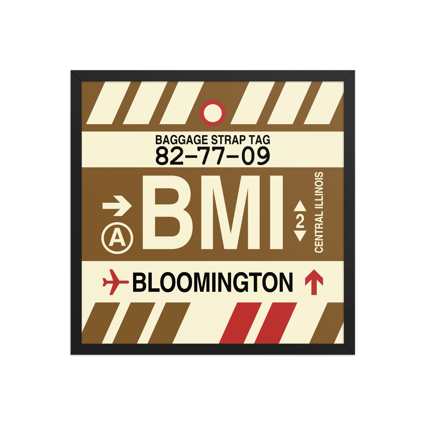 BMI Bloomington Framed Print • Jet Age Baggage Tag Design • YHM Designs - Image 01