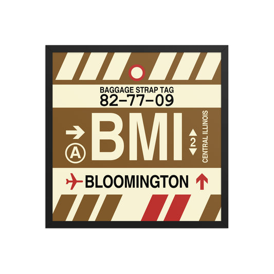 BMI Bloomington Framed Print • Jet Age Baggage Tag Design • YHM Designs - Image 01