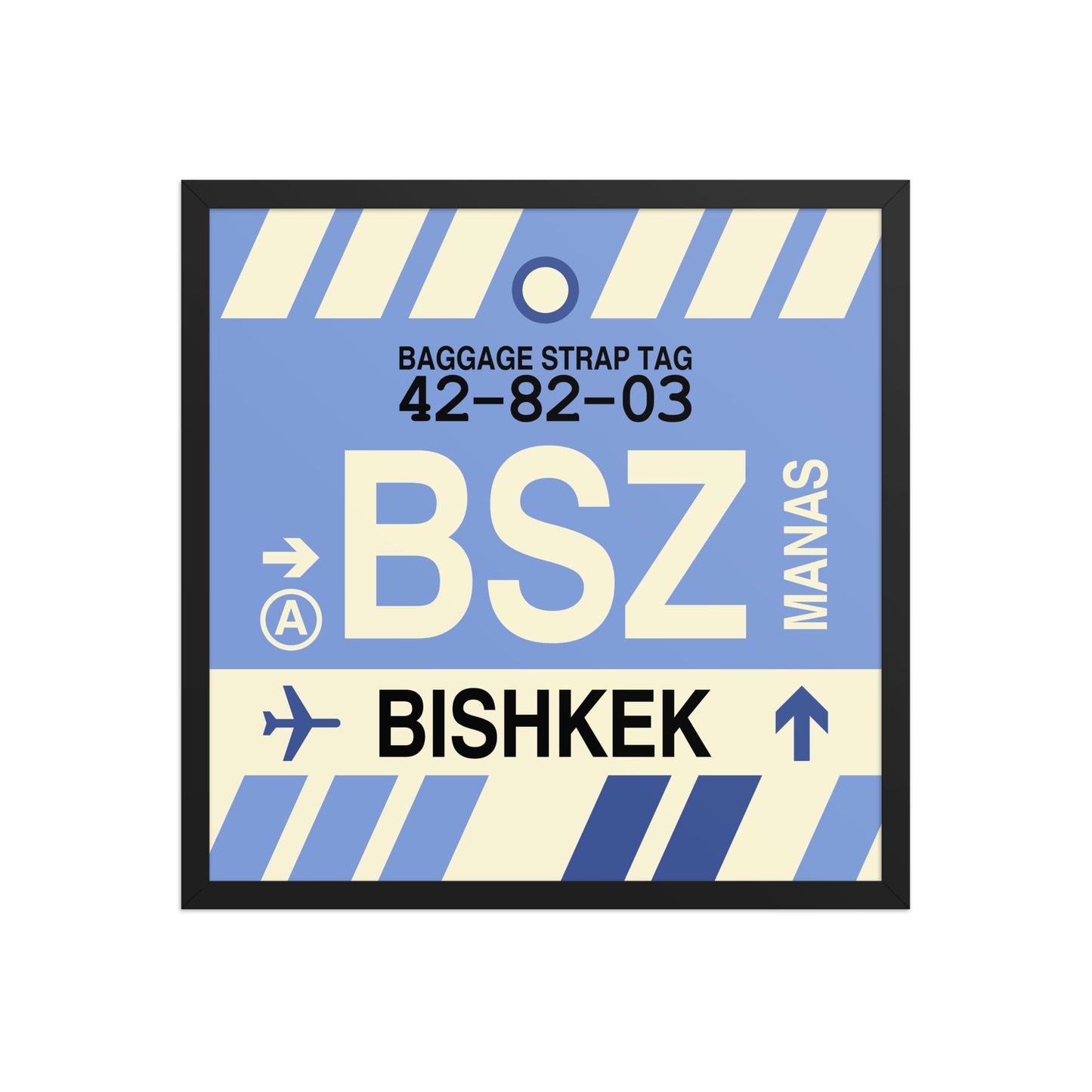 BSZ Bishkek Framed Print • Jet Age Baggage Tag Design • YHM Designs - Image 01