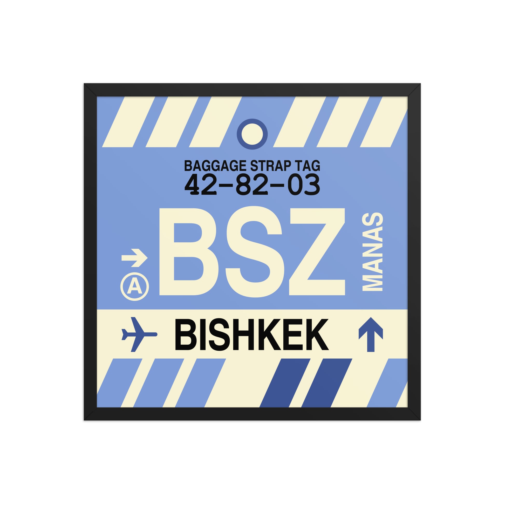 BSZ Bishkek Framed Print • Jet Age Baggage Tag Design • YHM Designs - Image 01
