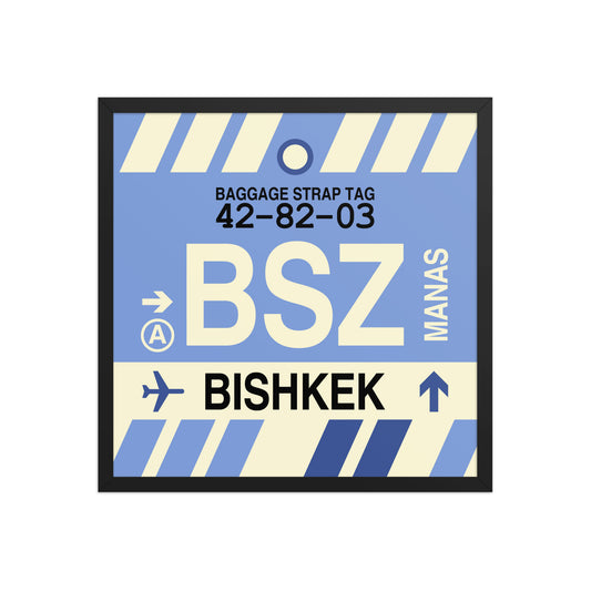 BSZ Bishkek Framed Print • Jet Age Baggage Tag Design • YHM Designs - Image 01