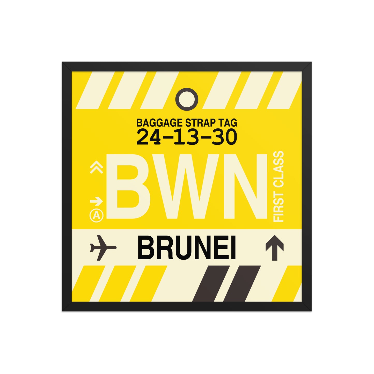 BWN Brunei Framed Print • Jet Age Baggage Tag Design • YHM Designs - Image 01