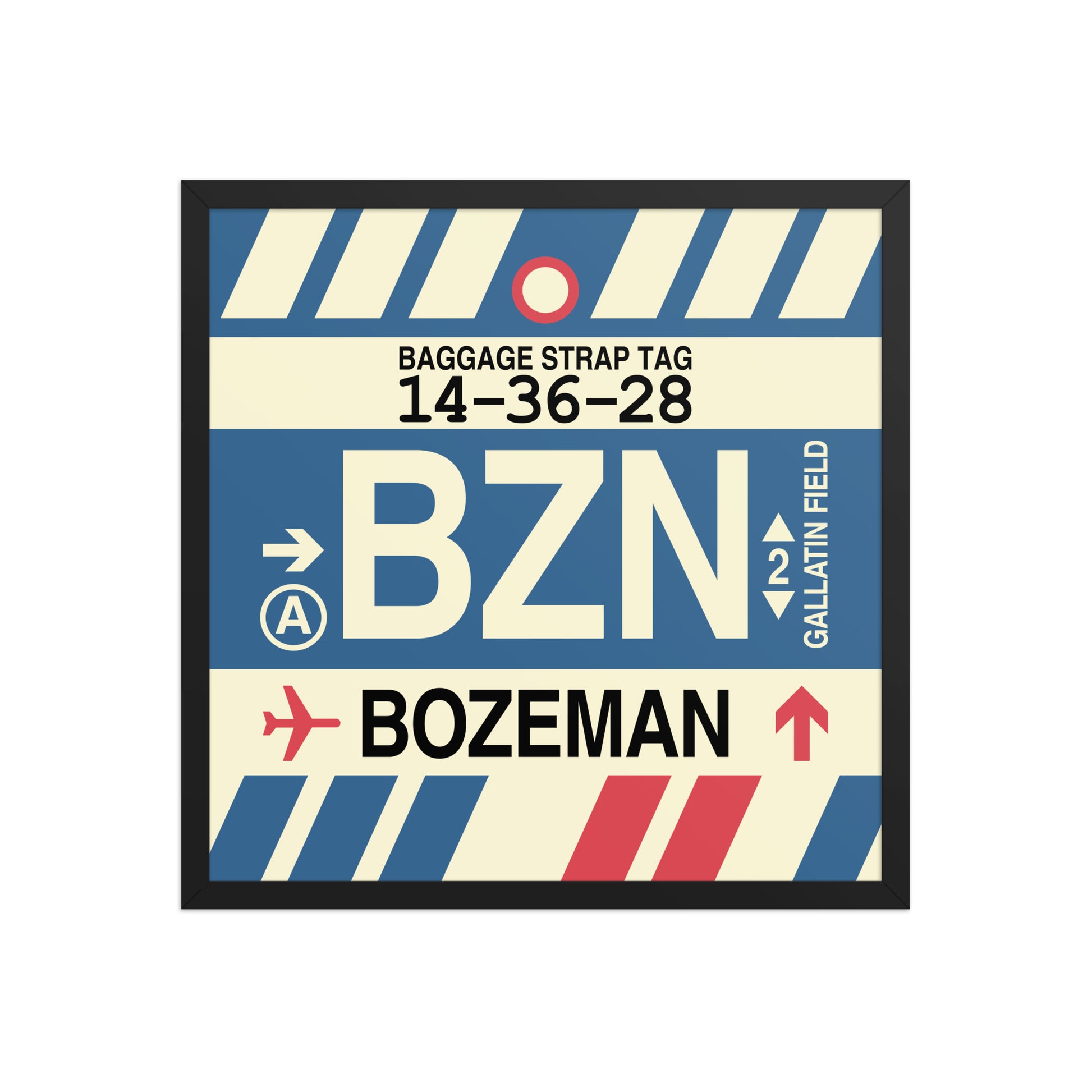 BZN Bozeman Framed Print • Jet Age Baggage Tag Design • YHM Designs - Image 01
