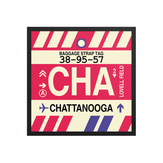 CHA Chattanooga Framed Print • Jet Age Baggage Tag Design • YHM Designs - Image 01