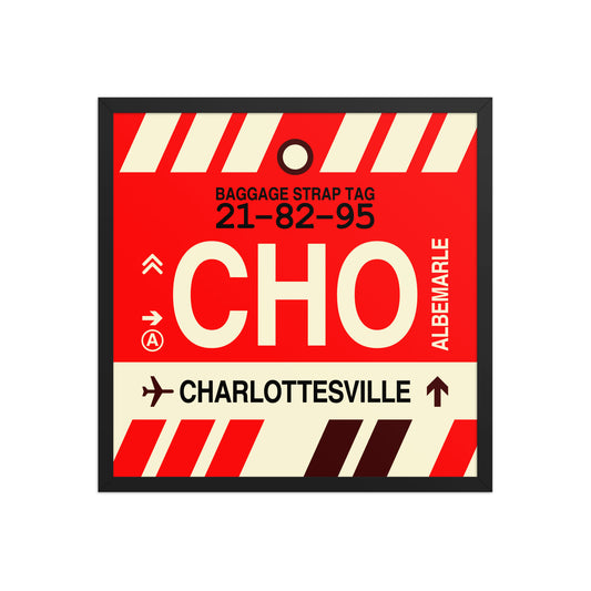 CHO Charlottesville Framed Print • Jet Age Baggage Tag Design • YHM Designs - Image 01