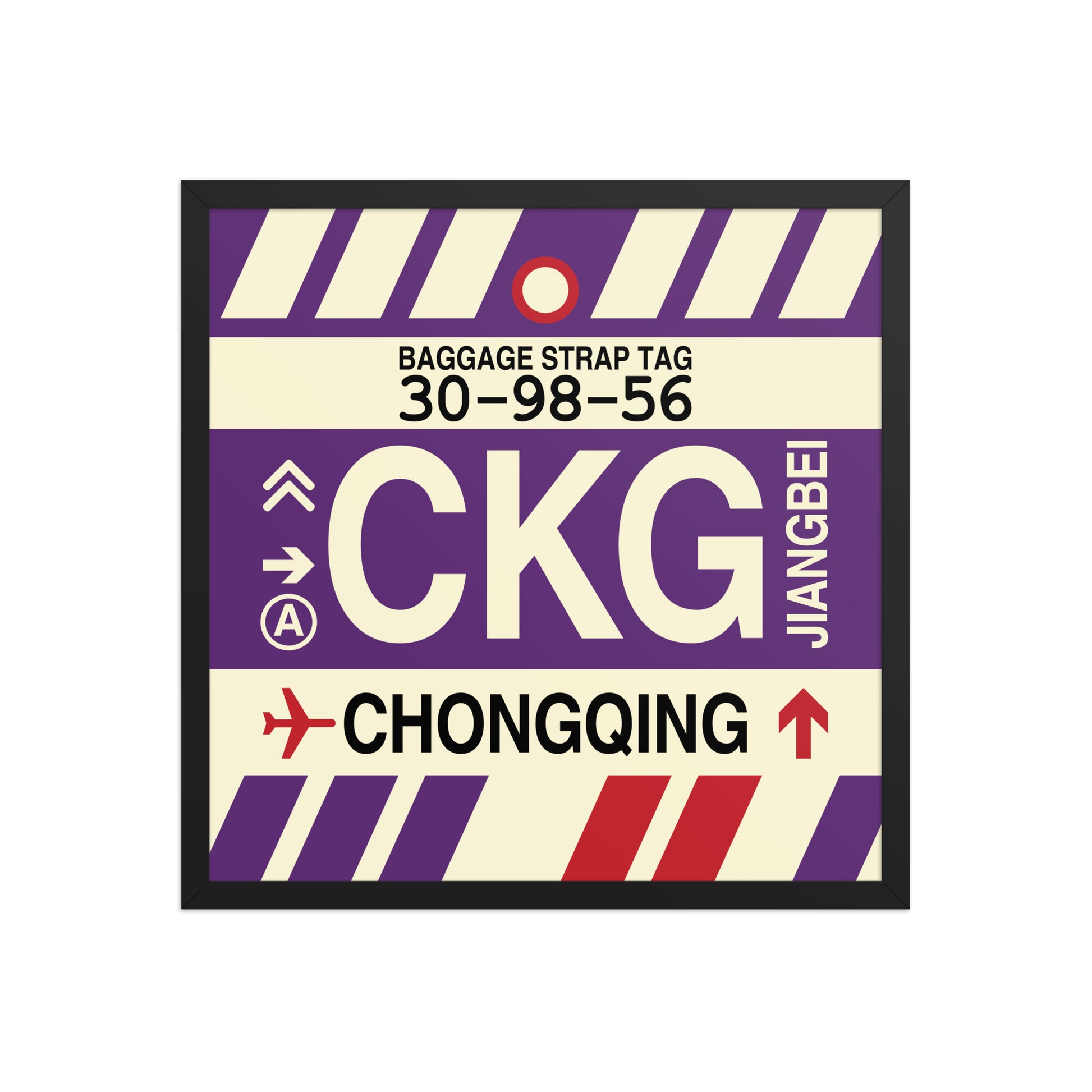 CKG Chongqing Framed Print • Jet Age Baggage Tag Design • YHM Designs - Image 01