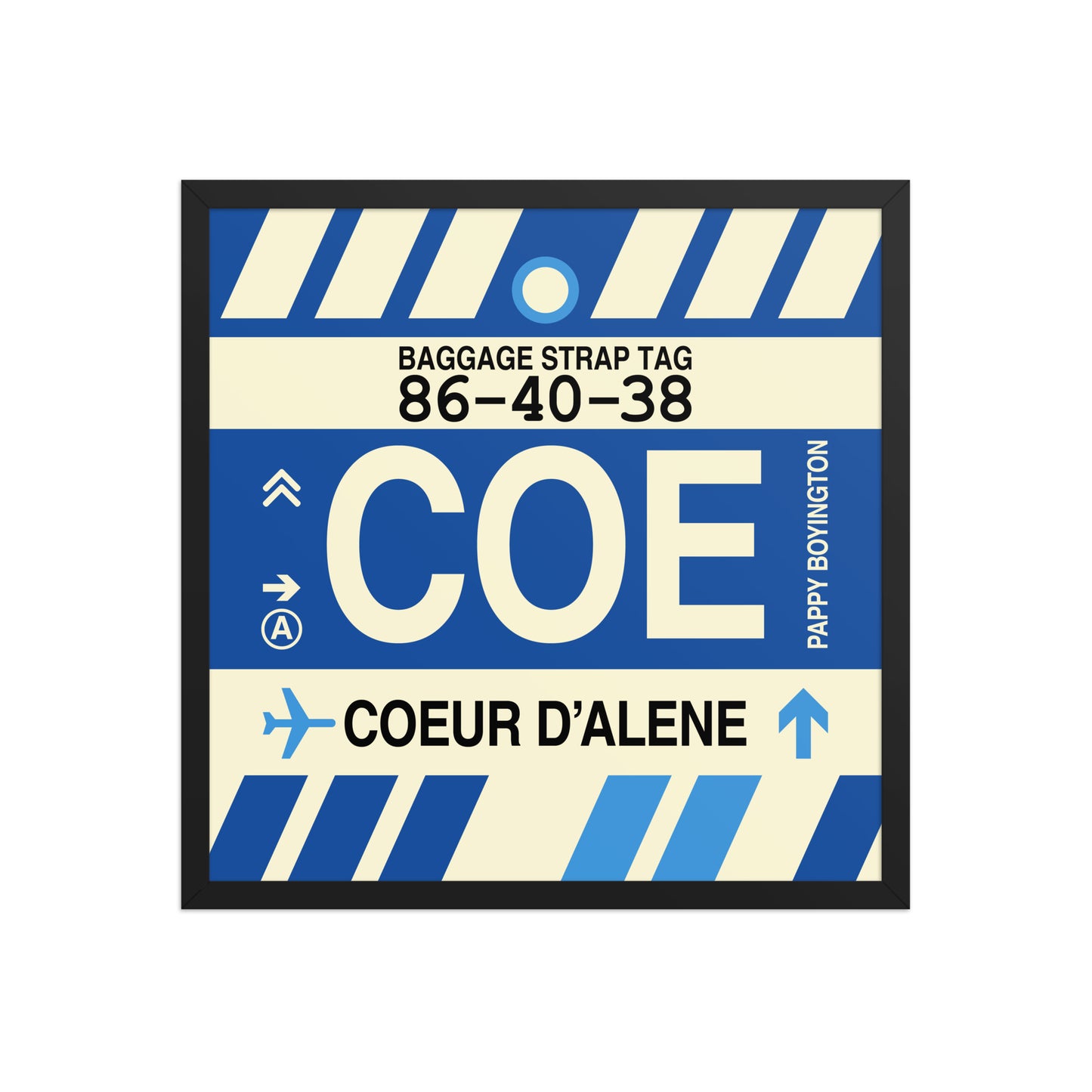 COE Coeur D'Alene Framed Print • Jet Age Baggage Tag Design • YHM Designs - Image 01