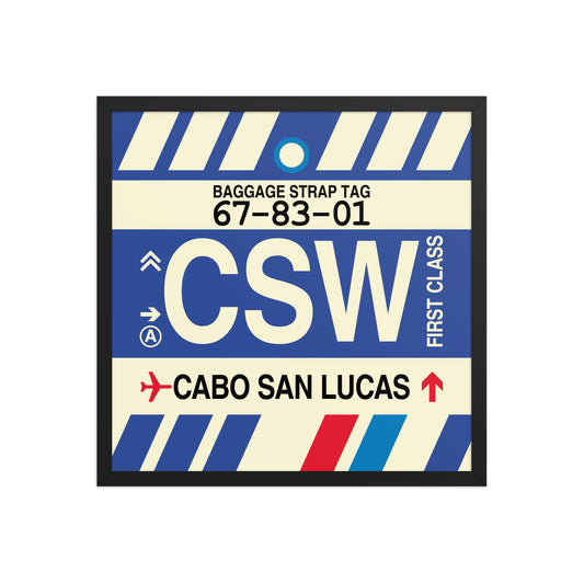 CSW Cabo San Lucas Framed Print • Jet Age Baggage Tag Design • YHM Designs - Image 01