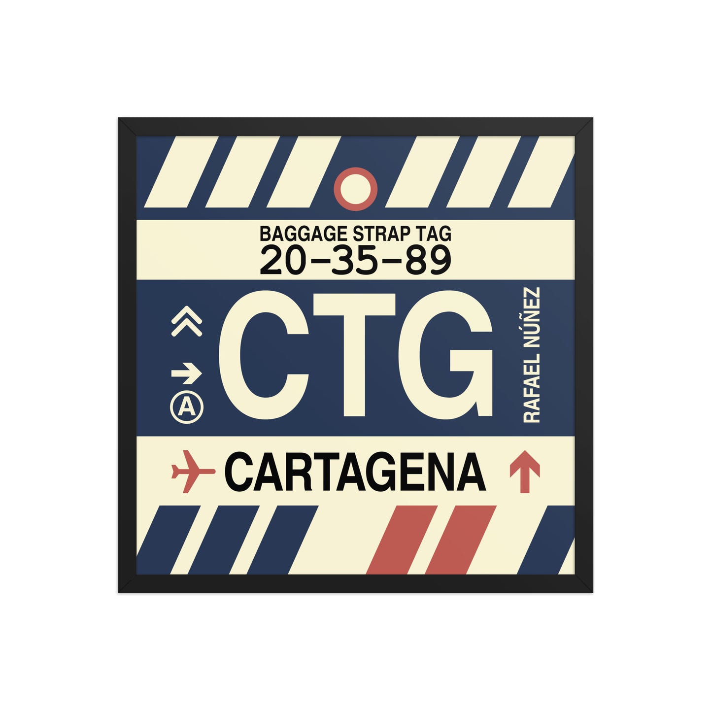 CTG Cartagena Framed Print • Jet Age Baggage Tag Design • YHM Designs - Image 01