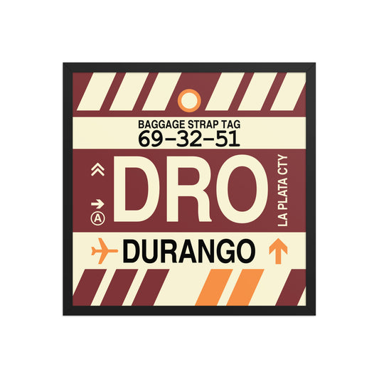 DRO Durango Framed Print • Jet Age Baggage Tag Design • YHM Designs - Image 01