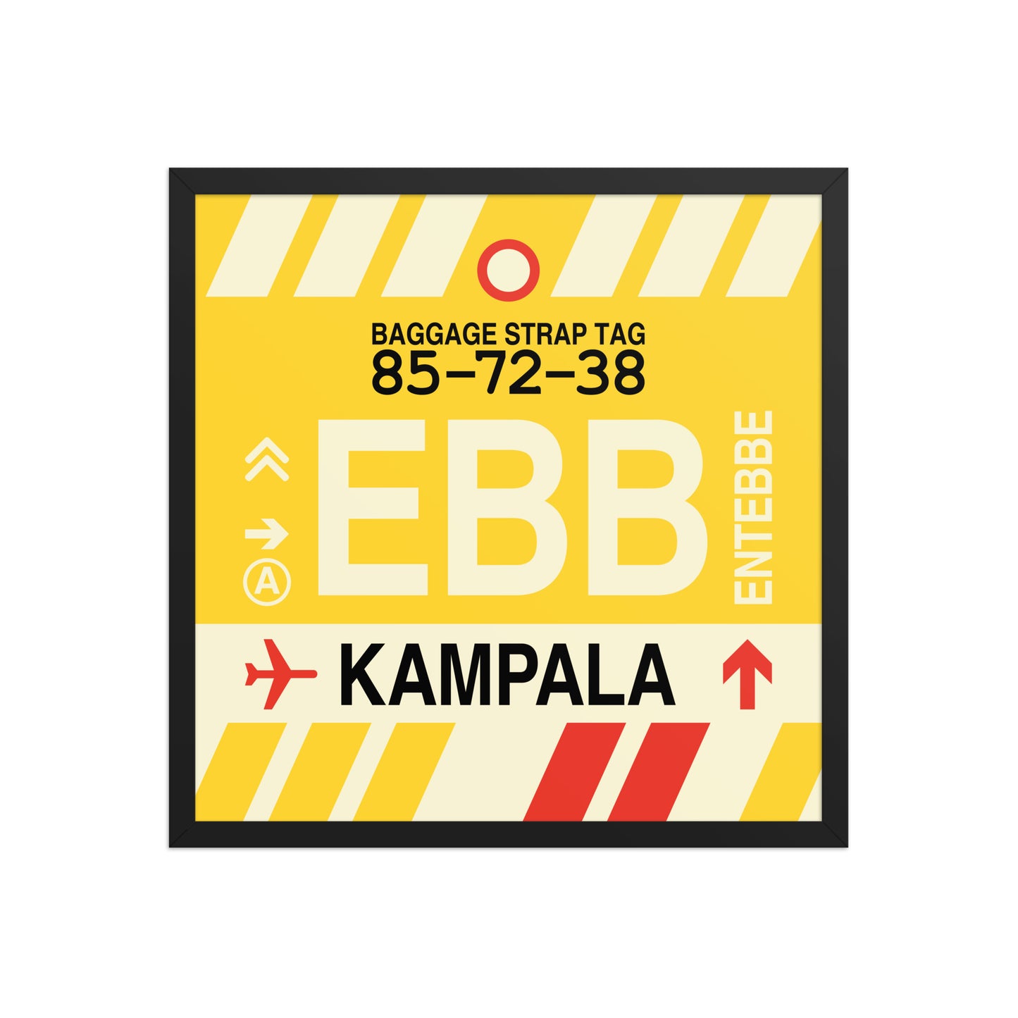 EBB Kampala Framed Print • Jet Age Baggage Tag Design • YHM Designs - Image 01