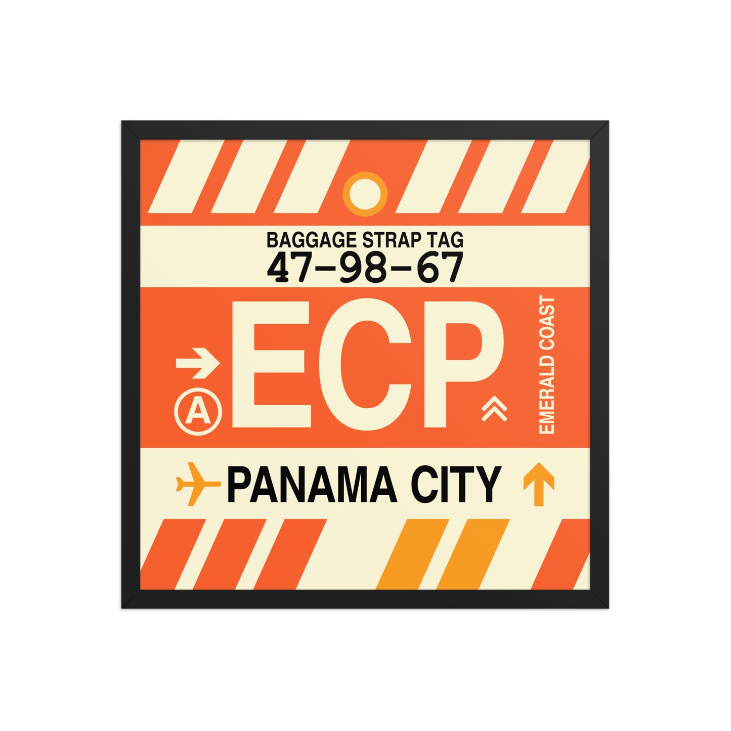 ECP Panama City Framed Print • Jet Age Baggage Tag Design • YHM Designs - Image 01