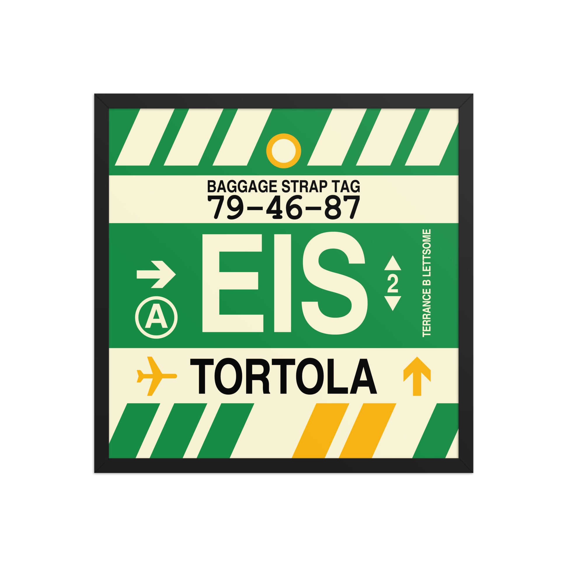 EIS Tortola Framed Print • Jet Age Baggage Tag Design • YHM Designs - Image 01