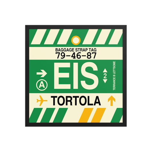 EIS Tortola Framed Print • Jet Age Baggage Tag Design • YHM Designs - Image 01