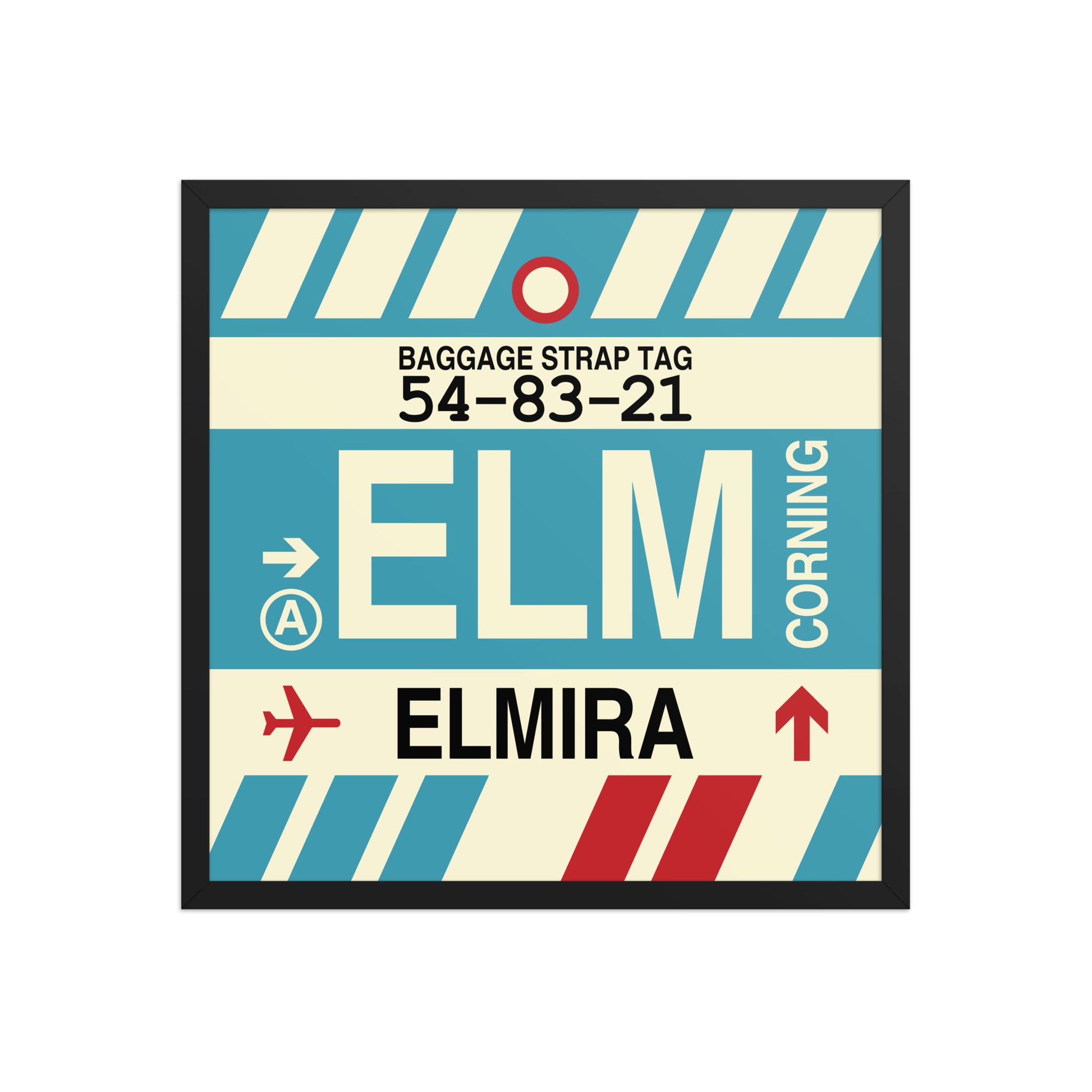 ELM Elmira-Corning Framed Print • Jet Age Baggage Tag Design • YHM Designs - Image 01