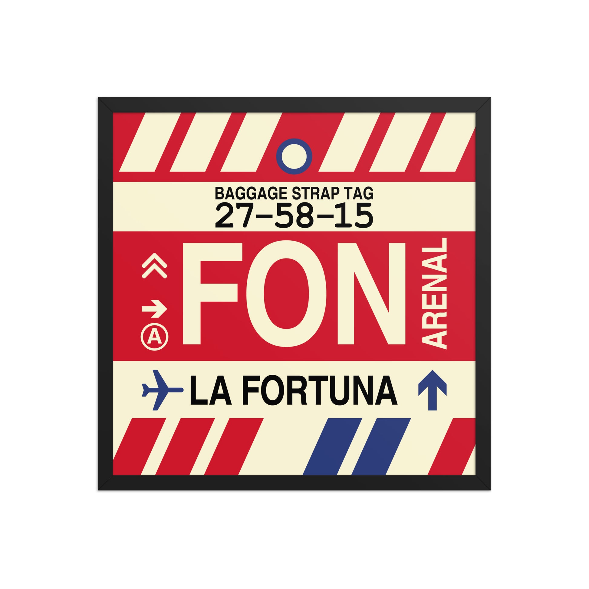 FON La Fortuna Framed Print • Jet Age Baggage Tag Design • YHM Designs - Image 01