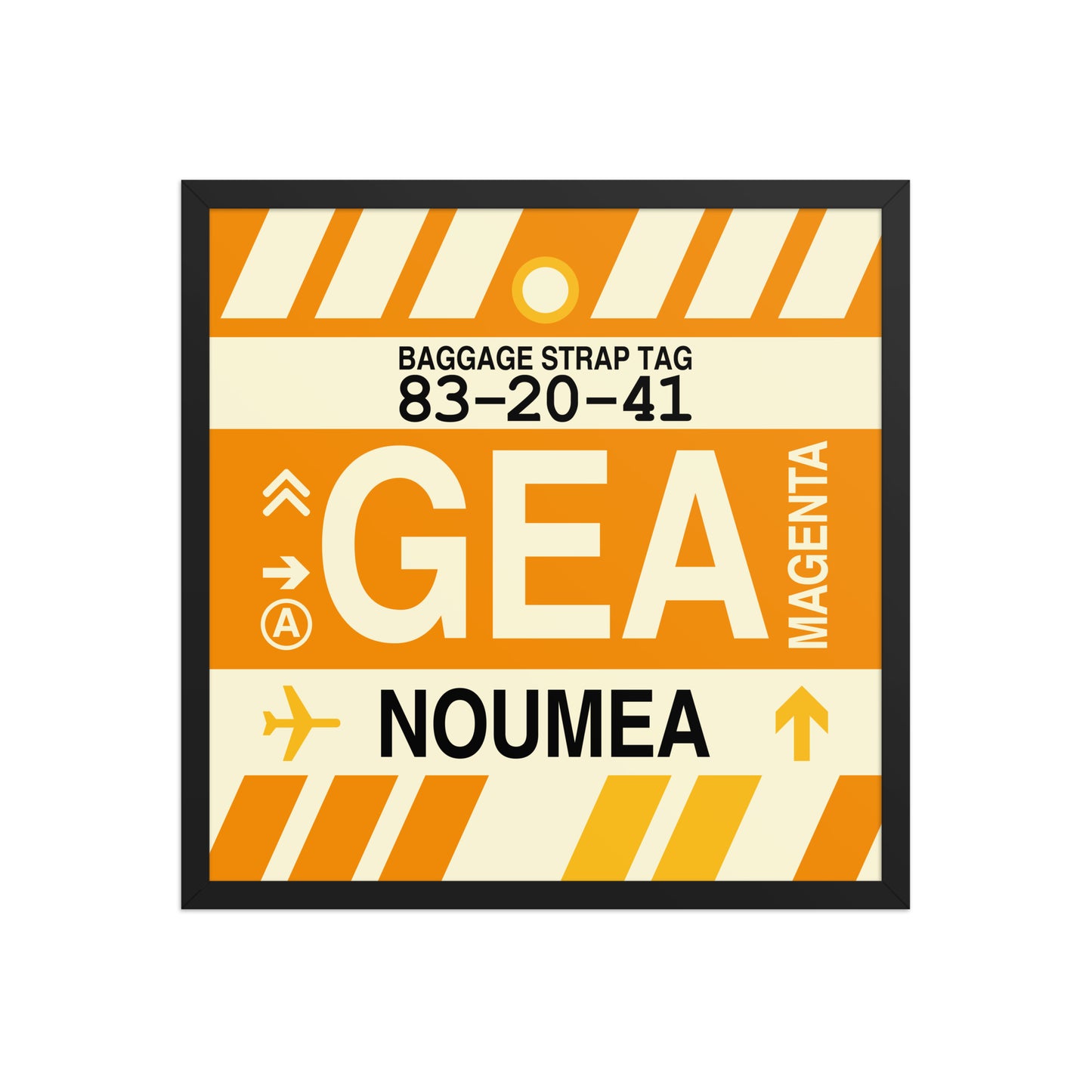 GEA Nouméa Framed Print • Jet Age Baggage Tag Design • YHM Designs - Image 01