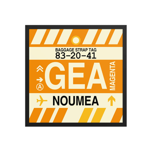GEA Nouméa Framed Print • Jet Age Baggage Tag Design • YHM Designs - Image 01