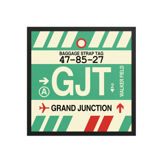 GJT Grand Junction Framed Print • Jet Age Baggage Tag Design • YHM Designs - Image 01